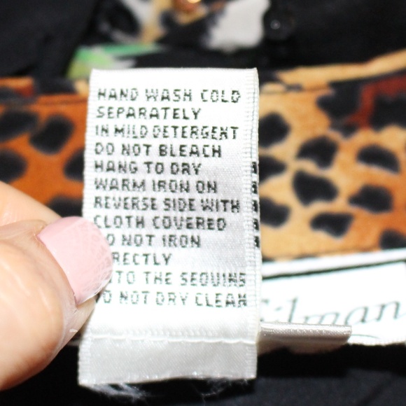 Diane Gilman, Black Shirt with Leopard and Floral Design blouse 100% Silk - Picture 9 of 11